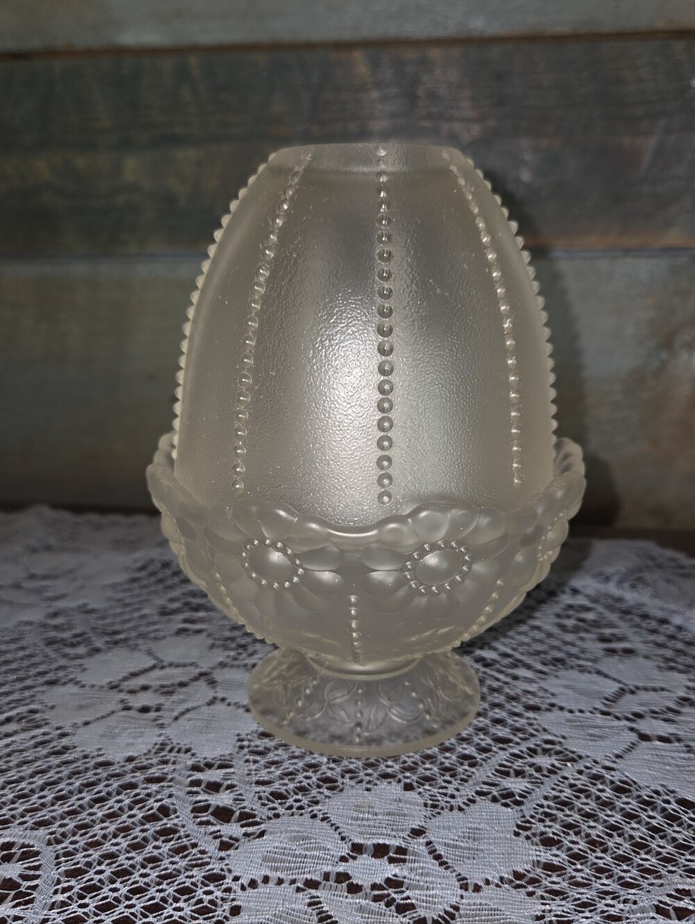 Vtg Fenton Frosted Beaded Fairy Lamp Daisy